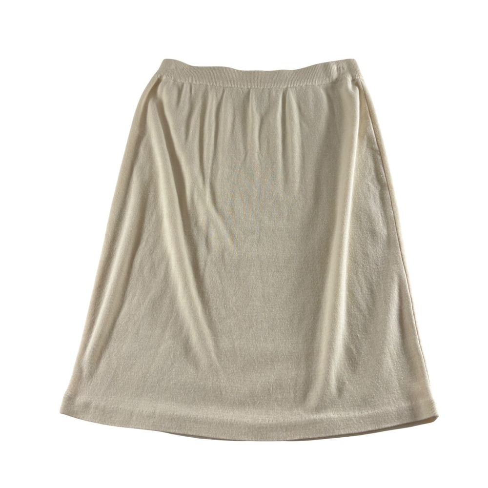 Petite Sophisticate Cream Wool Blend Knit Midi Skirt Womens Large Ivory Solid L